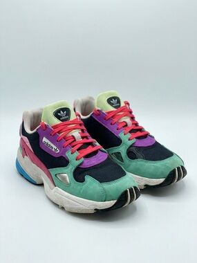 adidas Green, Purple & Pink Falcon Sneakers with Red Laces